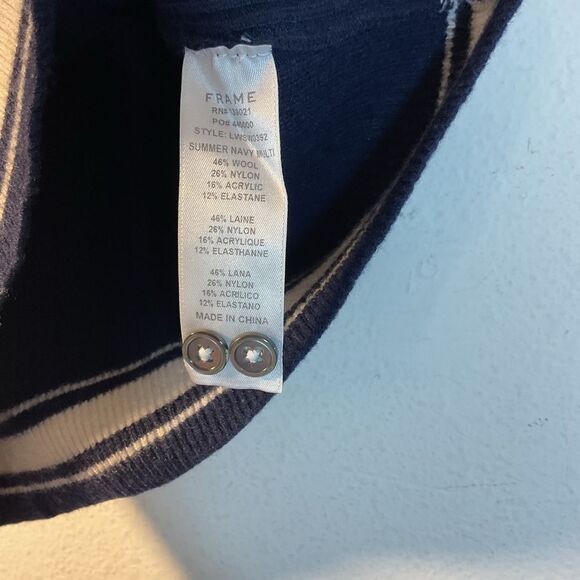 Frame Sweater Womens Small Navy Blue Off Shoulder cardigan Striped academia - Picture 4 of 9